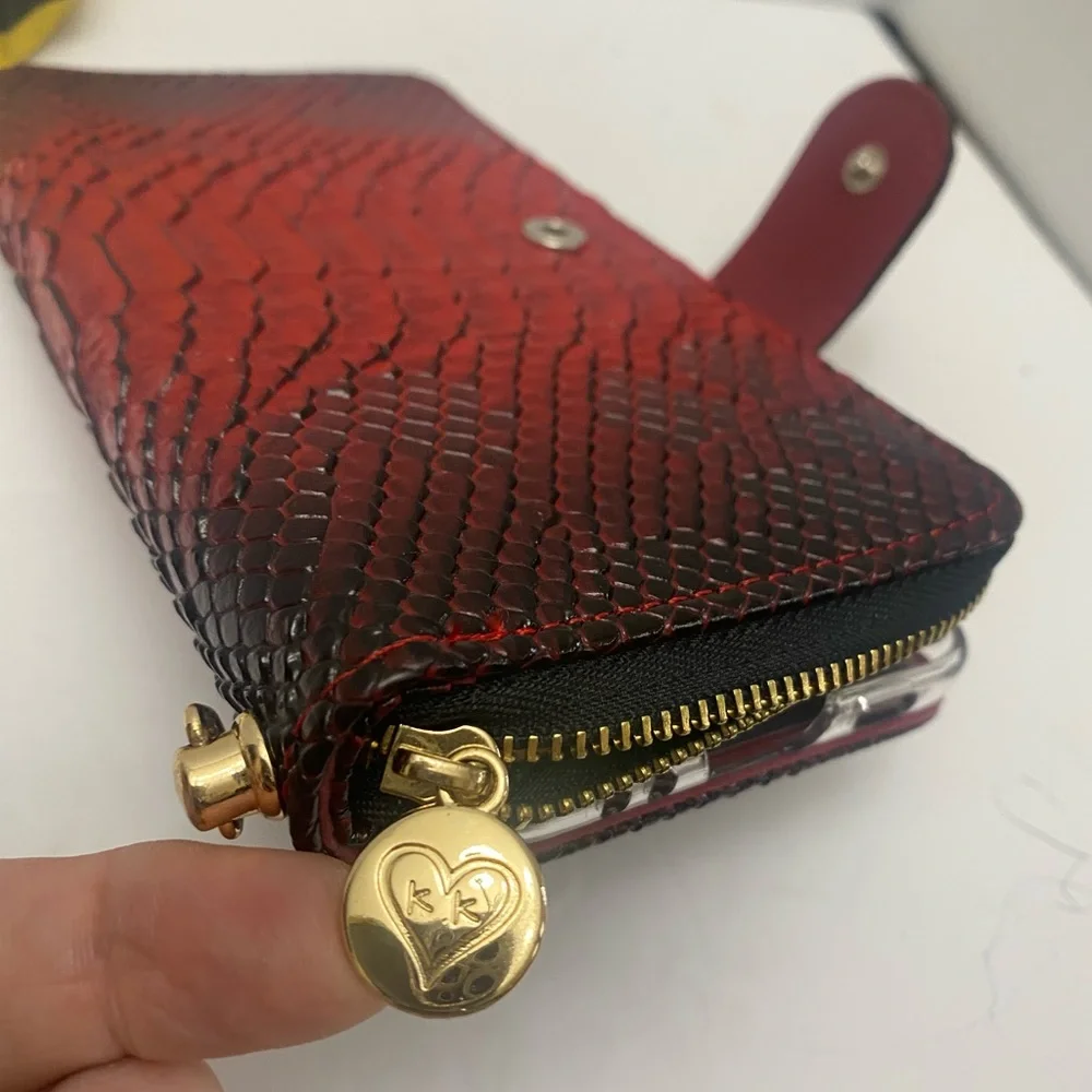 Red & Basck Snakeskin Bifold Cellphone Clutch RFID blocking